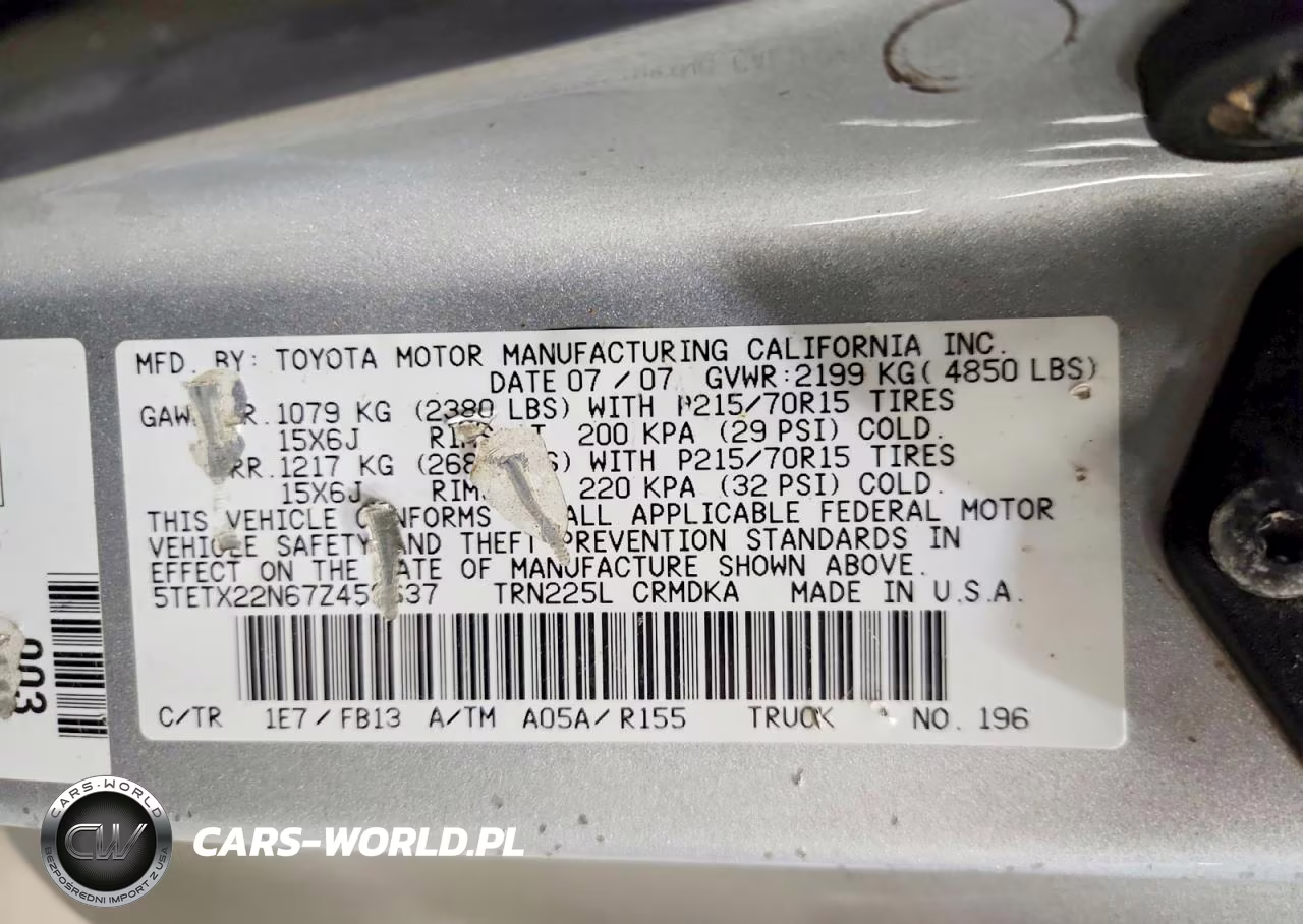 2007 Toyota Tacoma Base VIN:5TETX22N67Z459637 - 12