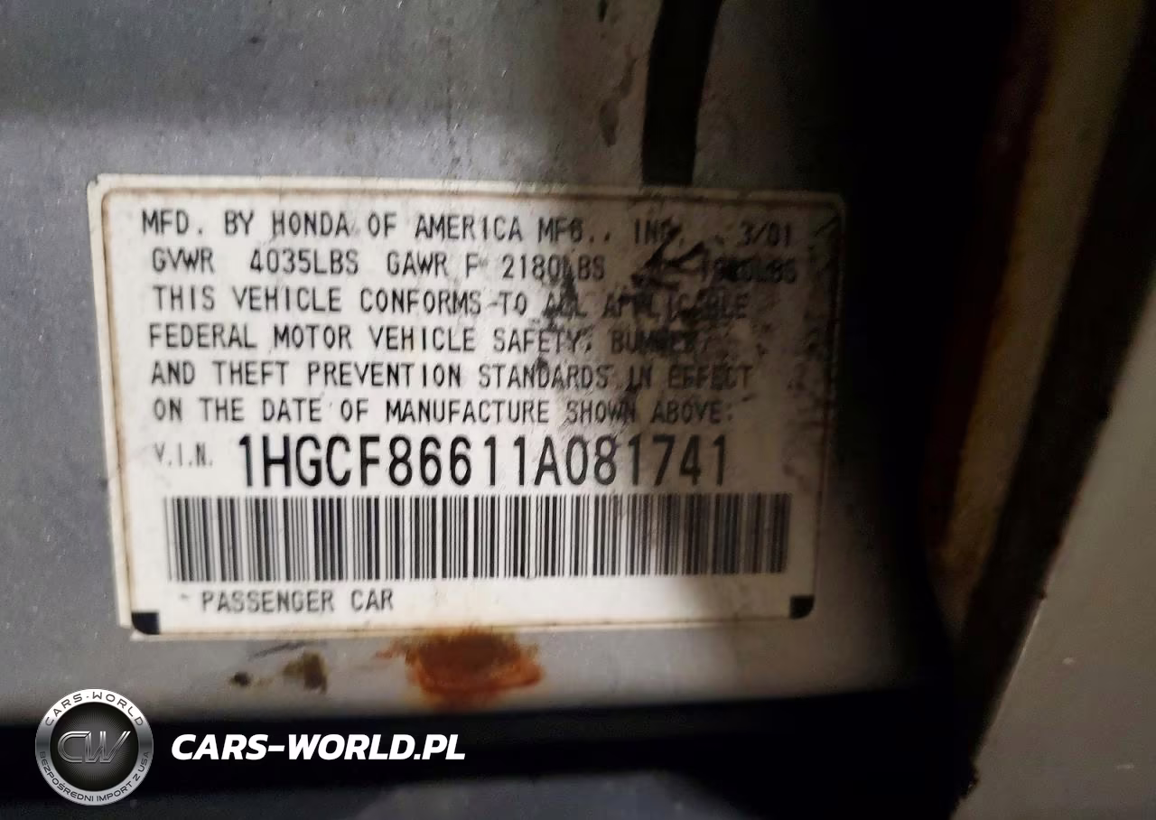 2001 Honda Accord Value VIN:1HGCF86611A081741 - 13