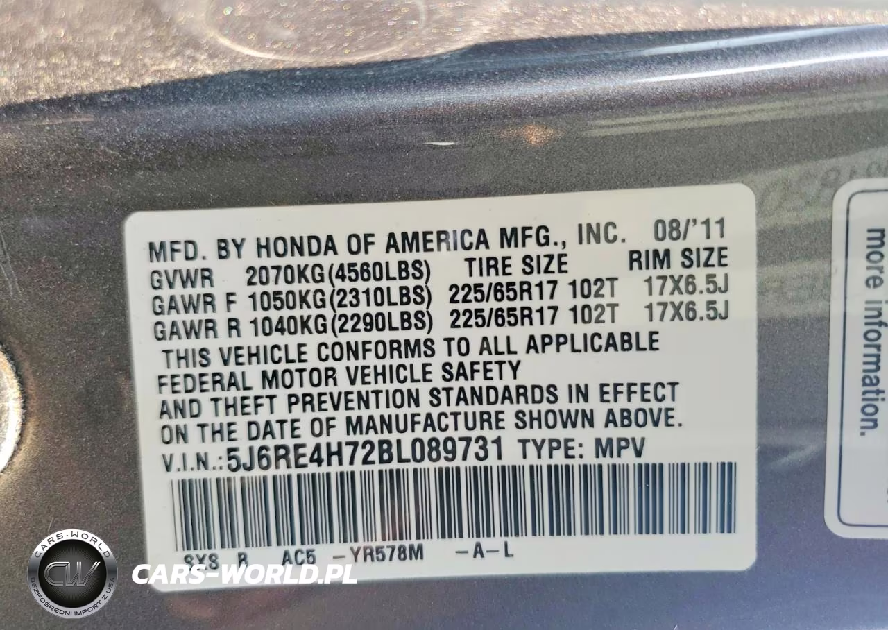 2011 Honda Cr-V Exl VIN:5J6RE4H72BL089731 - 13