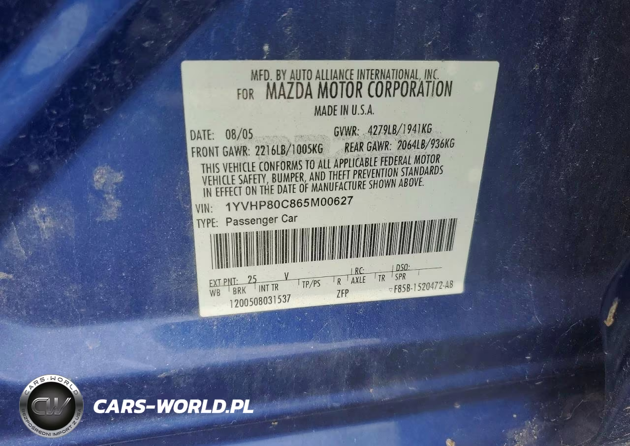 2006 Mazda 6 I VIN:1YVHP80C865M00627 - 12