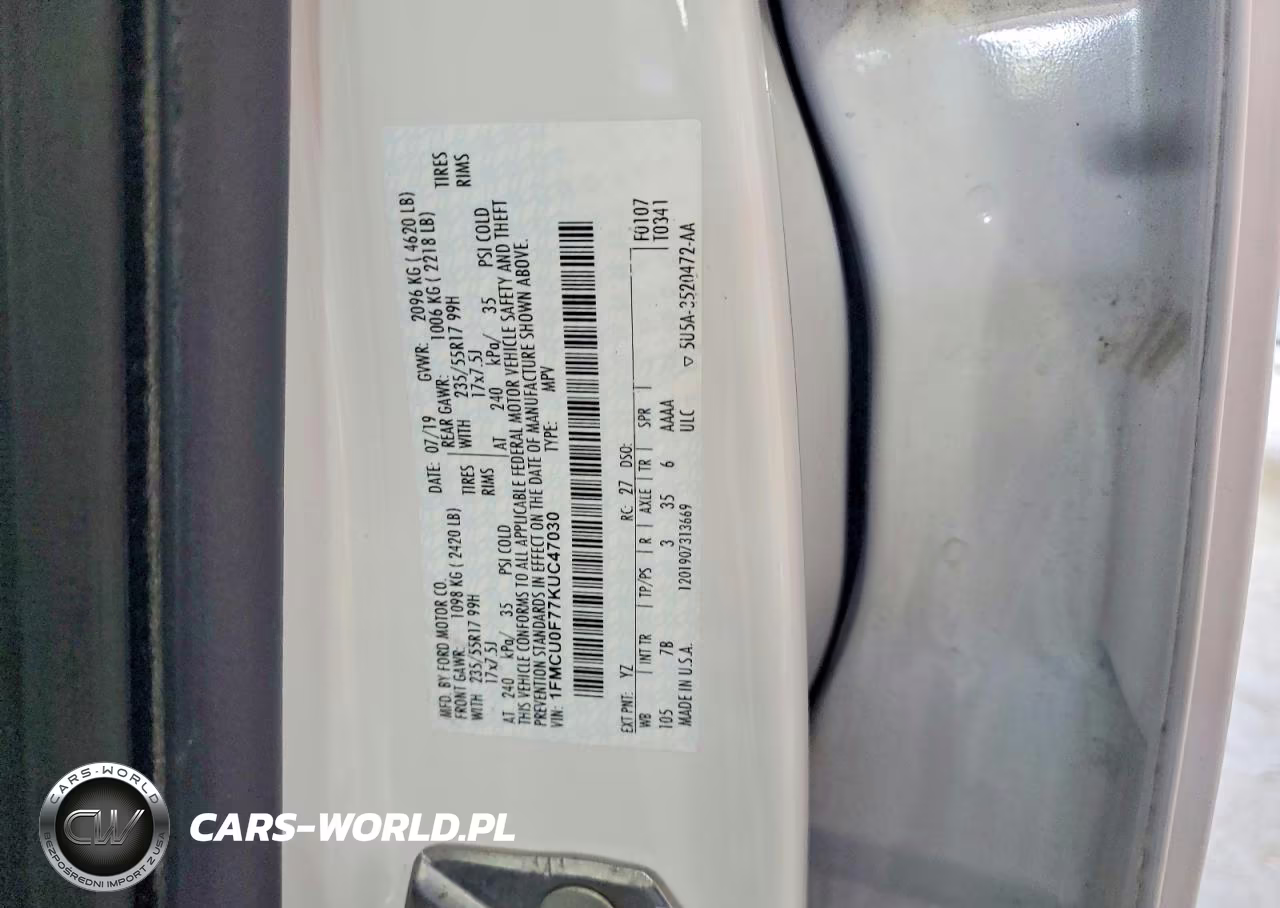 2019 Ford Escape S VIN:1FMCU0F77KUC47030 - 12