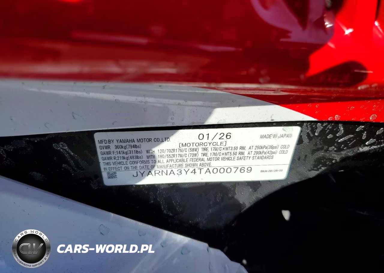 2026 Yamaha Yzf890 C VIN:JYARNA3Y4TA000769 - 8