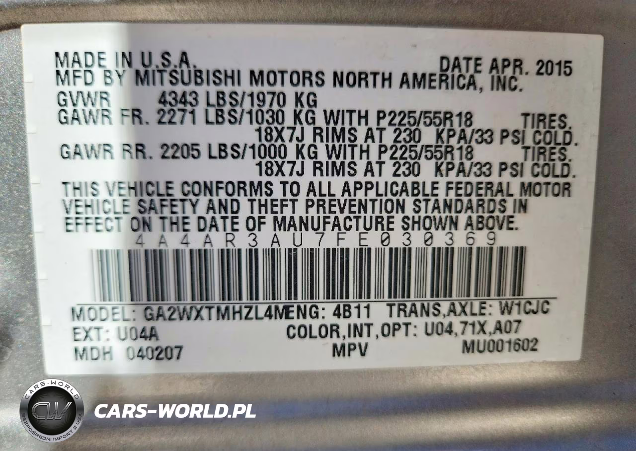 2015 Mitsubishi Outlander Sport Es VIN:4A4AR3AU7FE030369 - 13