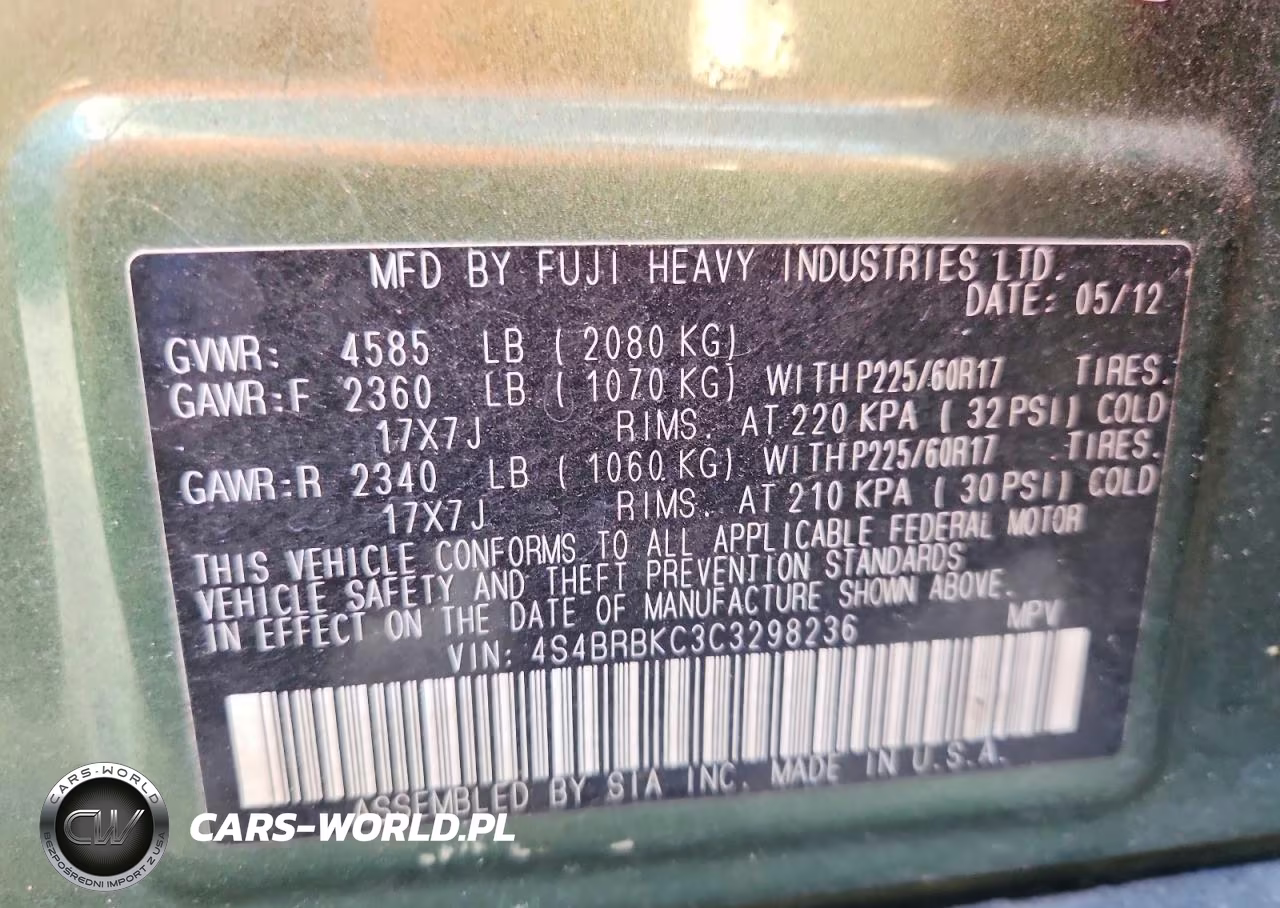 2012 Subaru Outback 2.5I Limited VIN:4S4BRBKC3C3298236 - 12