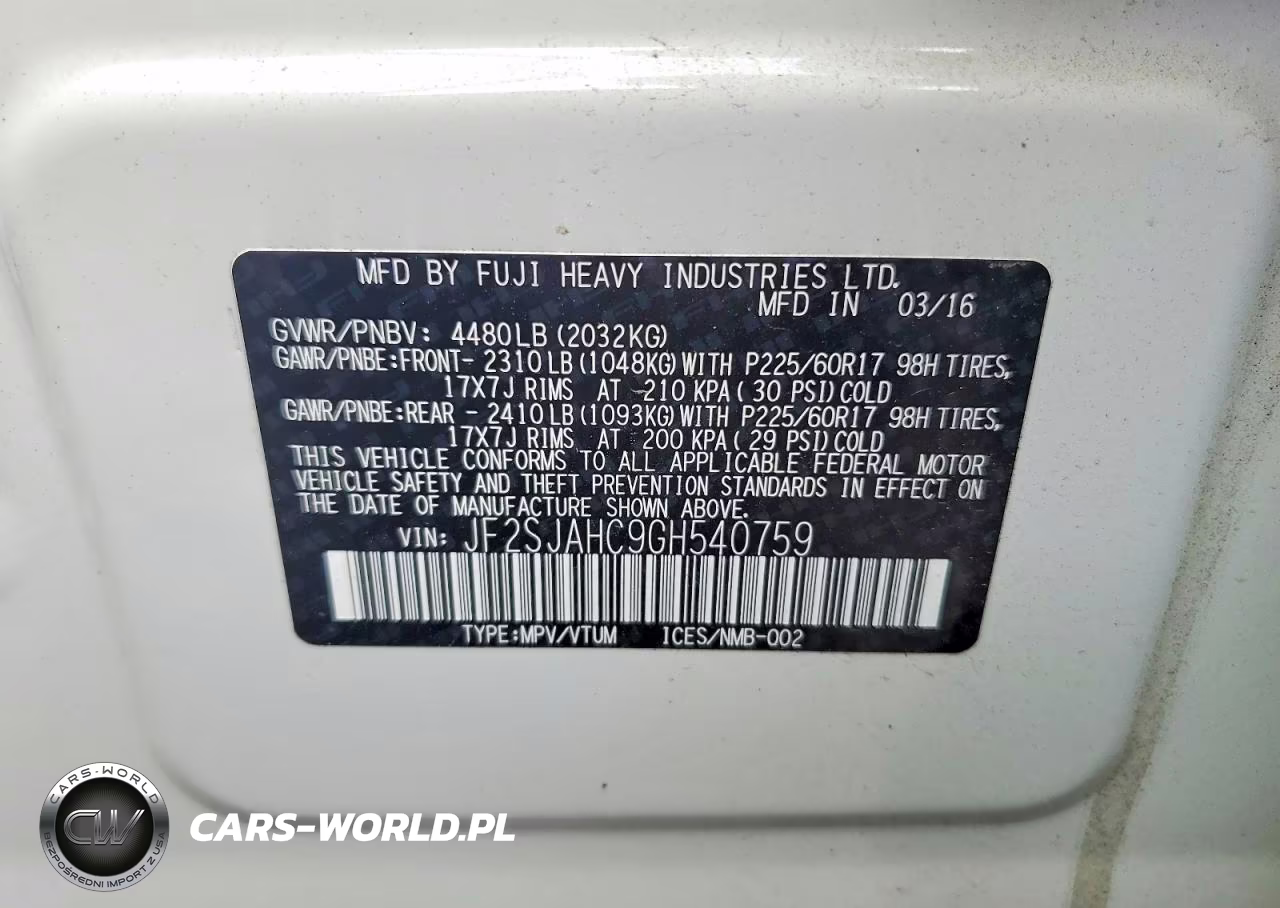 2016 Subaru Forester 2.5I Limited VIN:JF2SJAHC9GH540759 - 13