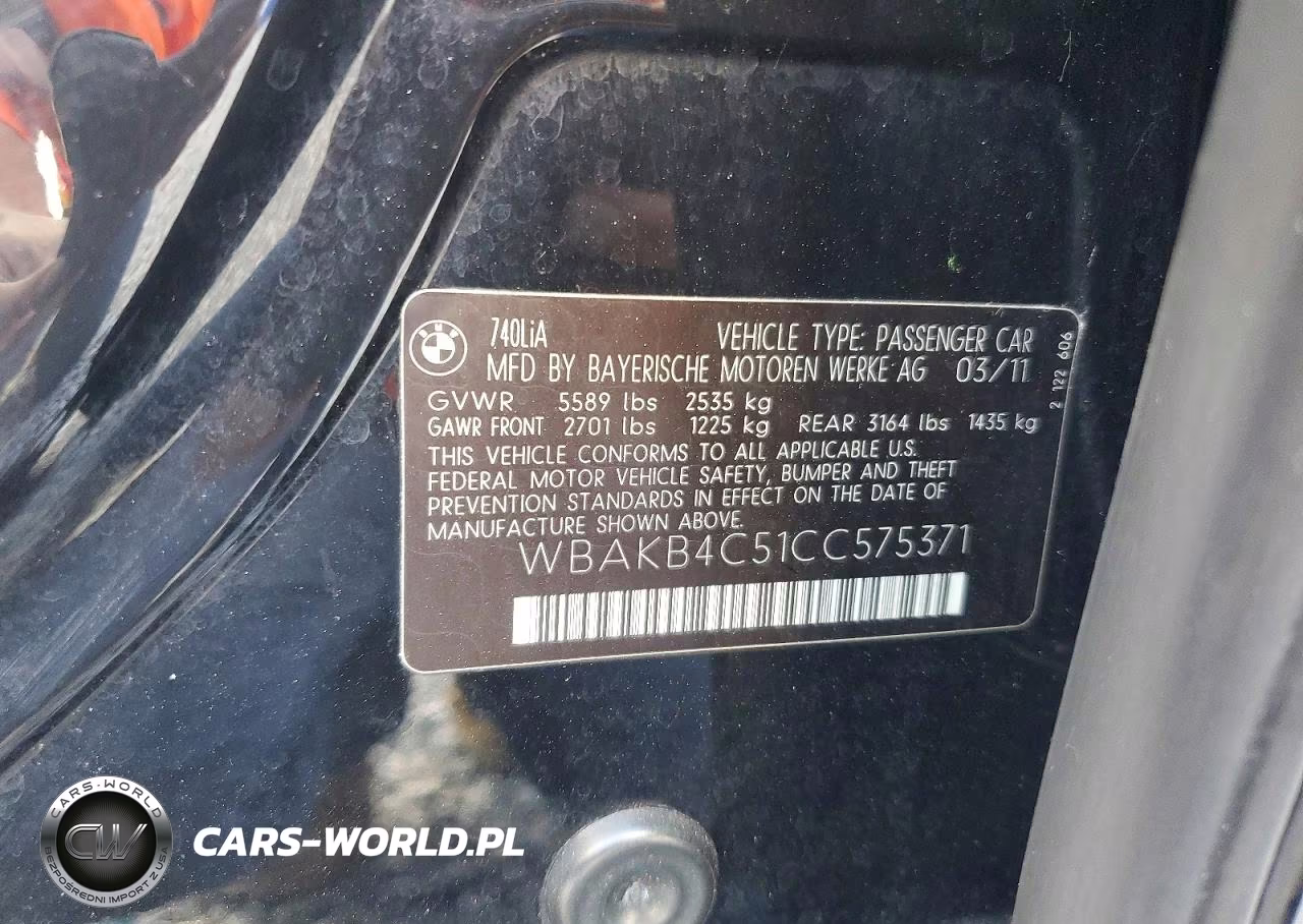 2012 BMW 740 Li VIN:WBAKB4C51CC575371 - 12