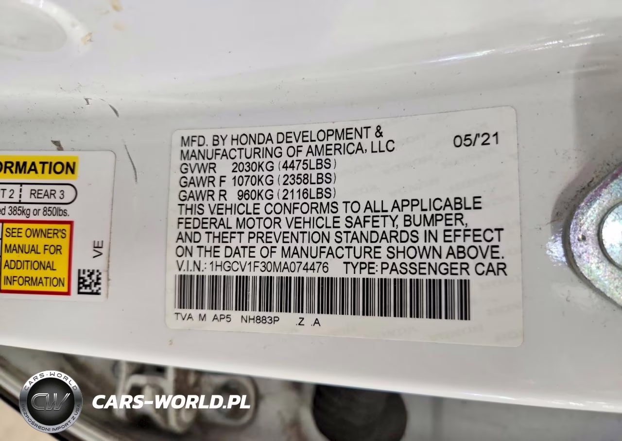 2021 Honda Accord Sport VIN:1HGCV1F30MA074476 - 12