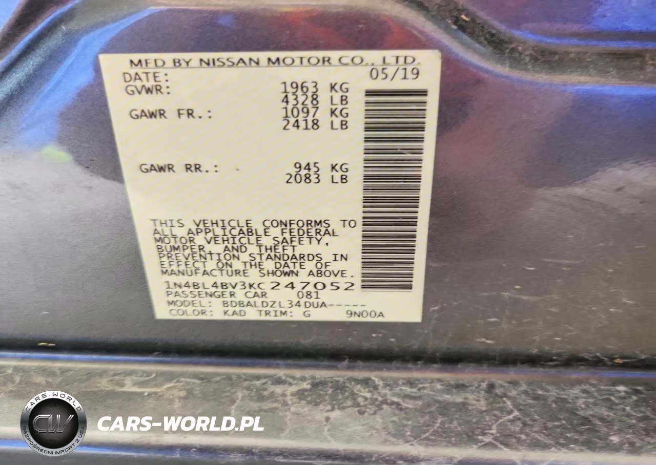 2019 Nissan Altima S VIN:1N4BL4BV3KC247052 - 12