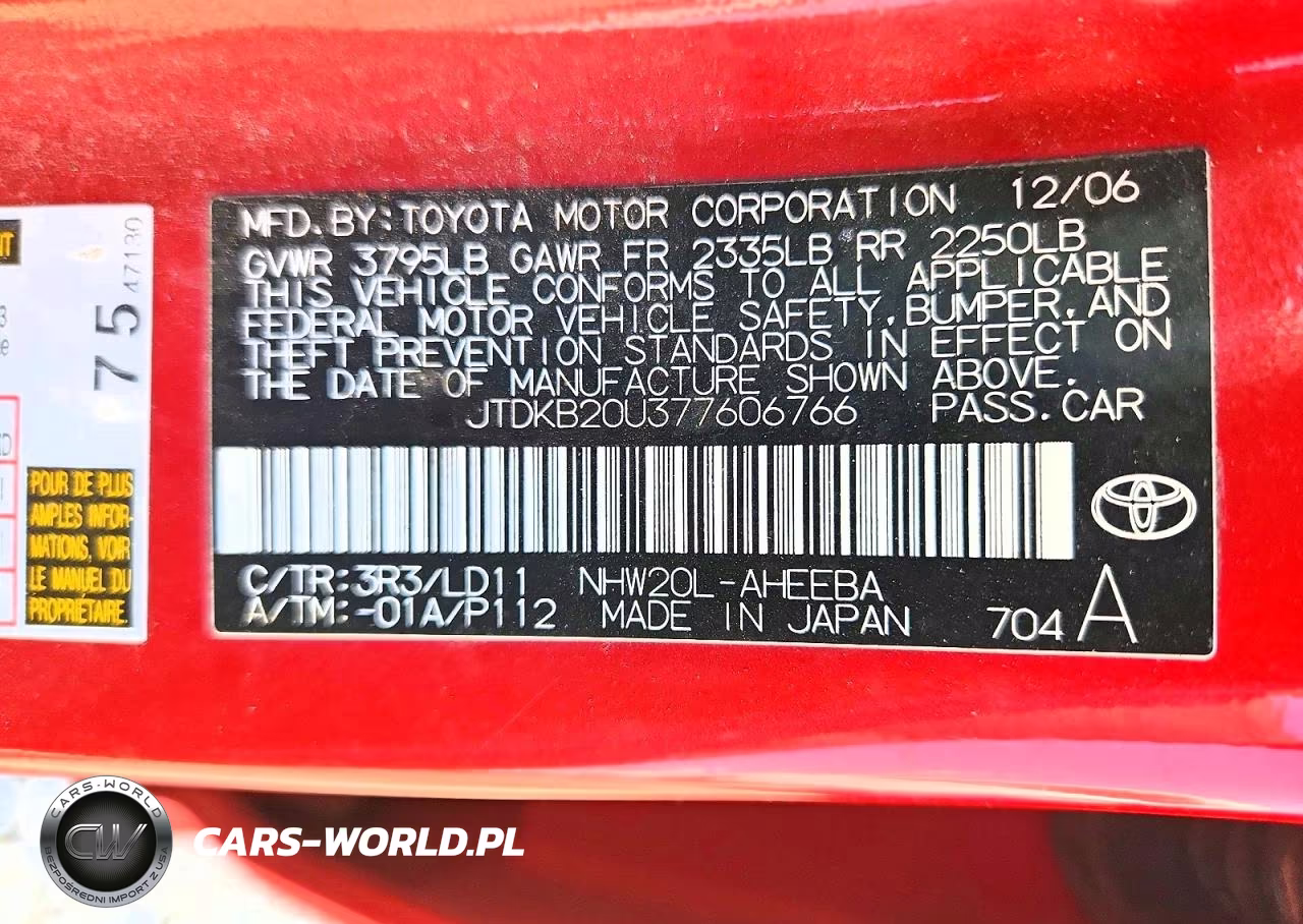 2007 Toyota Prius Base VIN:JTDKB20U377606766 - 12