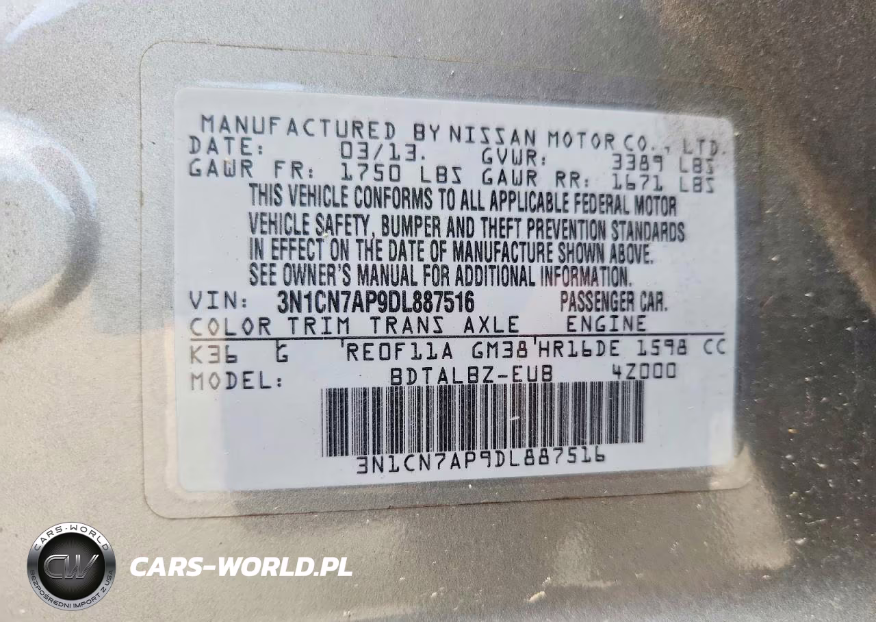 2013 Nissan Versa S-S Plus-Sv-Sl VIN:3N1CN7AP9DL887516 - 13