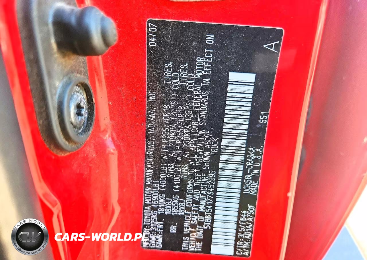 2007 Toyota Tundra Sr5 VIN:5TBBT54177S452995 - 12
