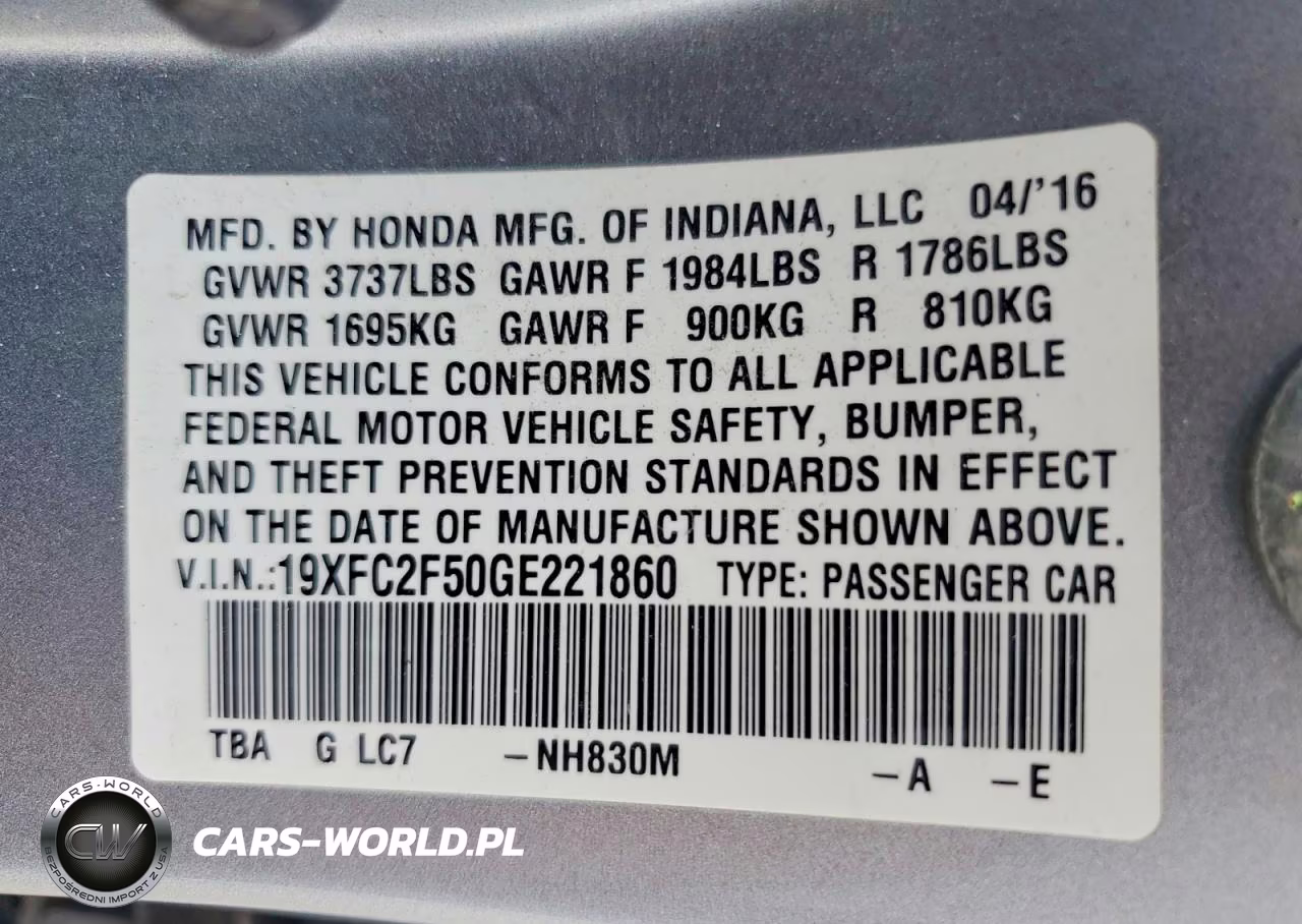 2016 Honda Civic Lx VIN:19XFC2F50GE221860 - 12