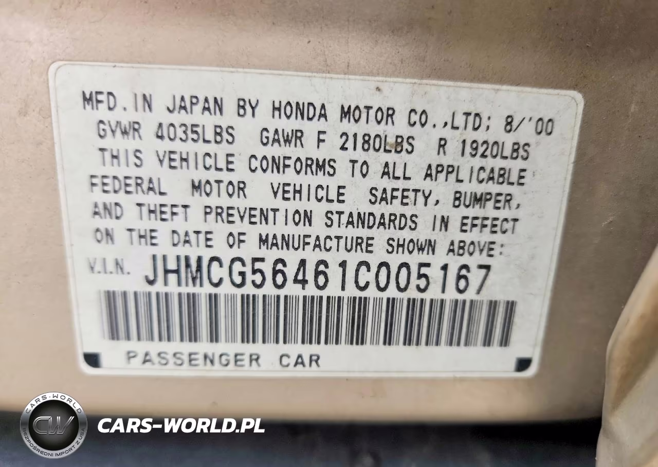 2001 Honda Accord Lx VIN:JHMCG56461C005167 - 12