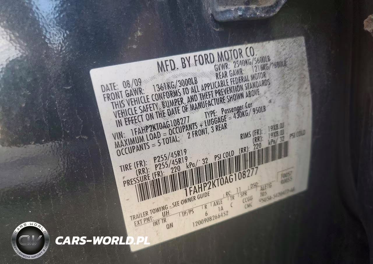 2010 Ford Taurus Sho Awd VIN:1FAHP2KT0AG108277 - 12
