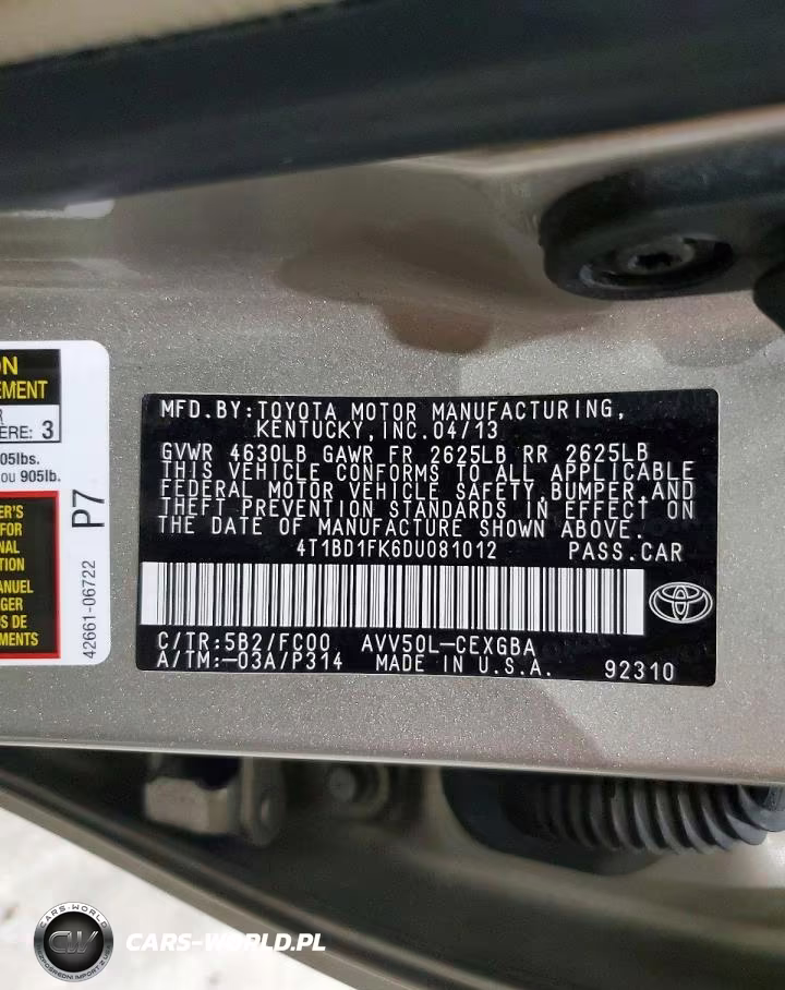 2013 Toyota Camry Hybrid Xle VIN:4T1BD1FK6DU081012 - 12