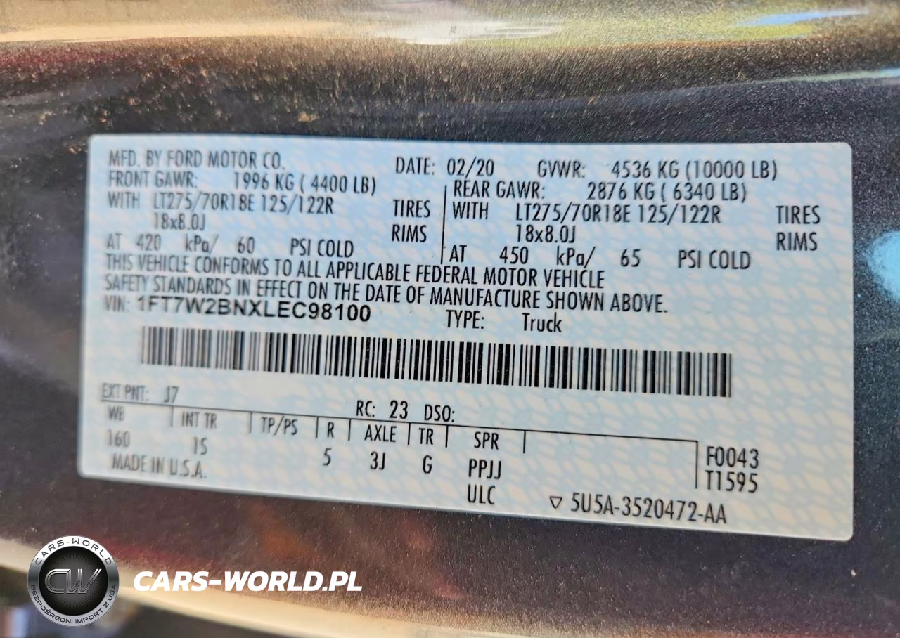 2020 Ford F250 Super Duty VIN:1FT7W2BNXLEC98100 - 12