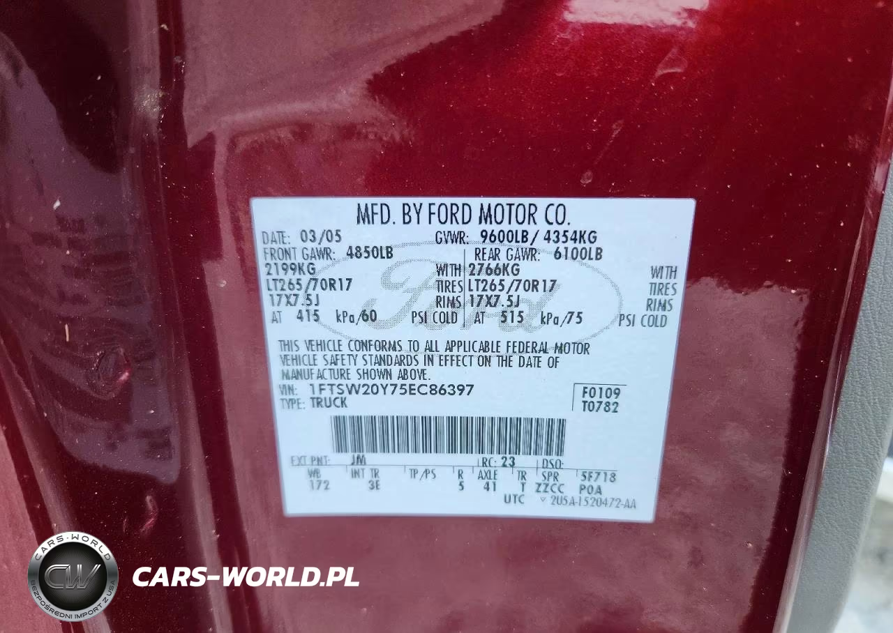 2005 Ford F250 Super Duty VIN:1FTSW20Y75EC86397 - 12