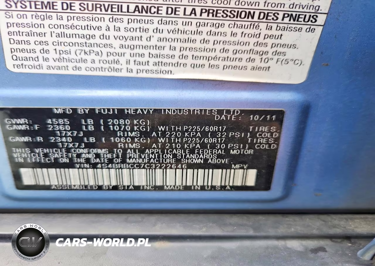 2012 Subaru Outback 2.5I Premium VIN:4S4BRBCC7C3222646 - 12