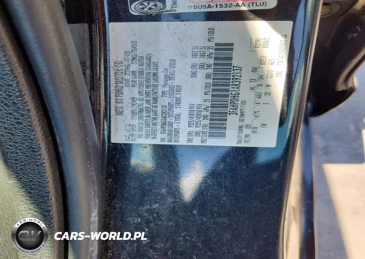 2010 Ford Fusion Se VIN:3FAHP0HG1AR392137 - 12