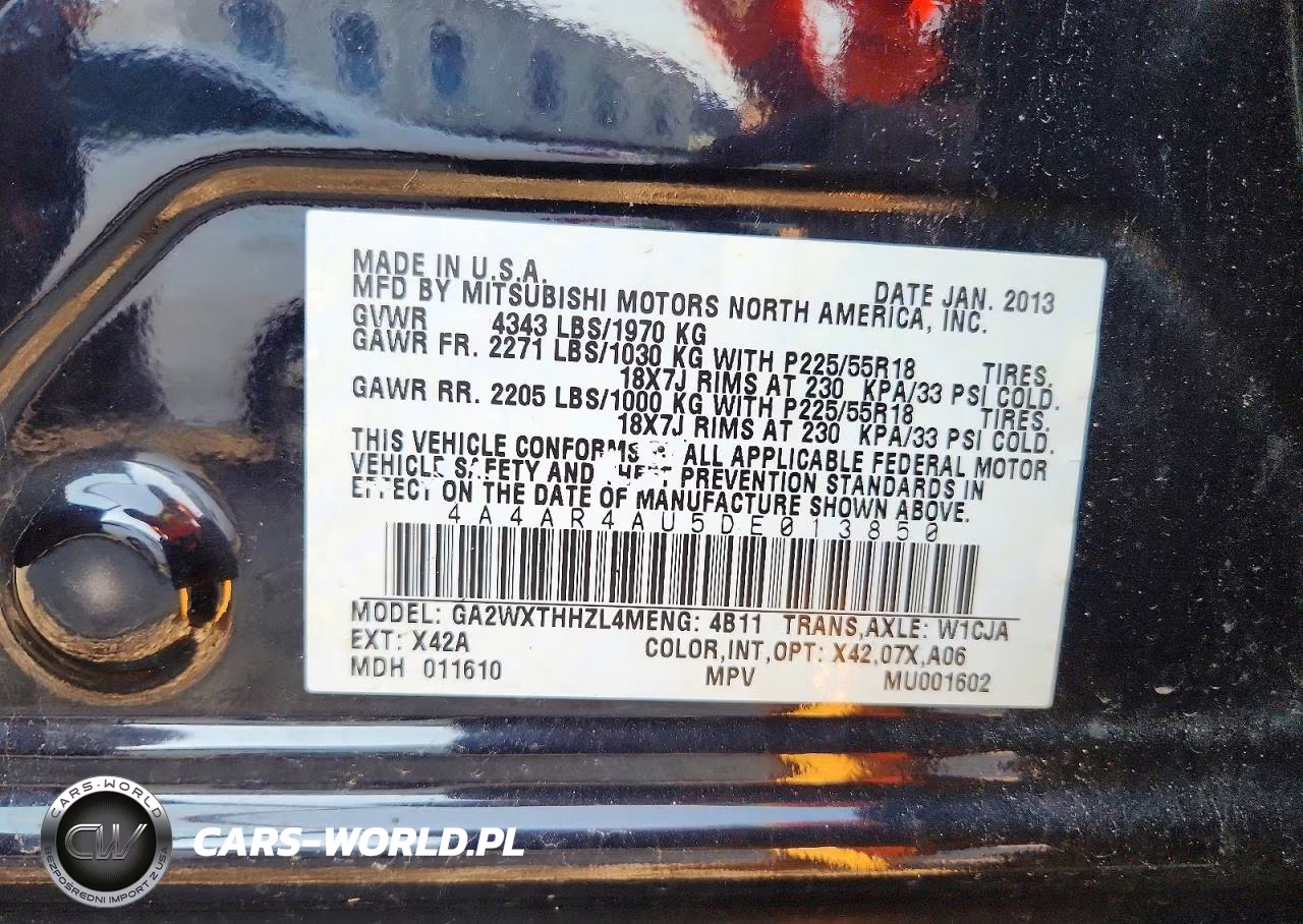 2013 Mitsubishi Outlander Sport Se VIN:4A4AR4AU5DE013850 - 13