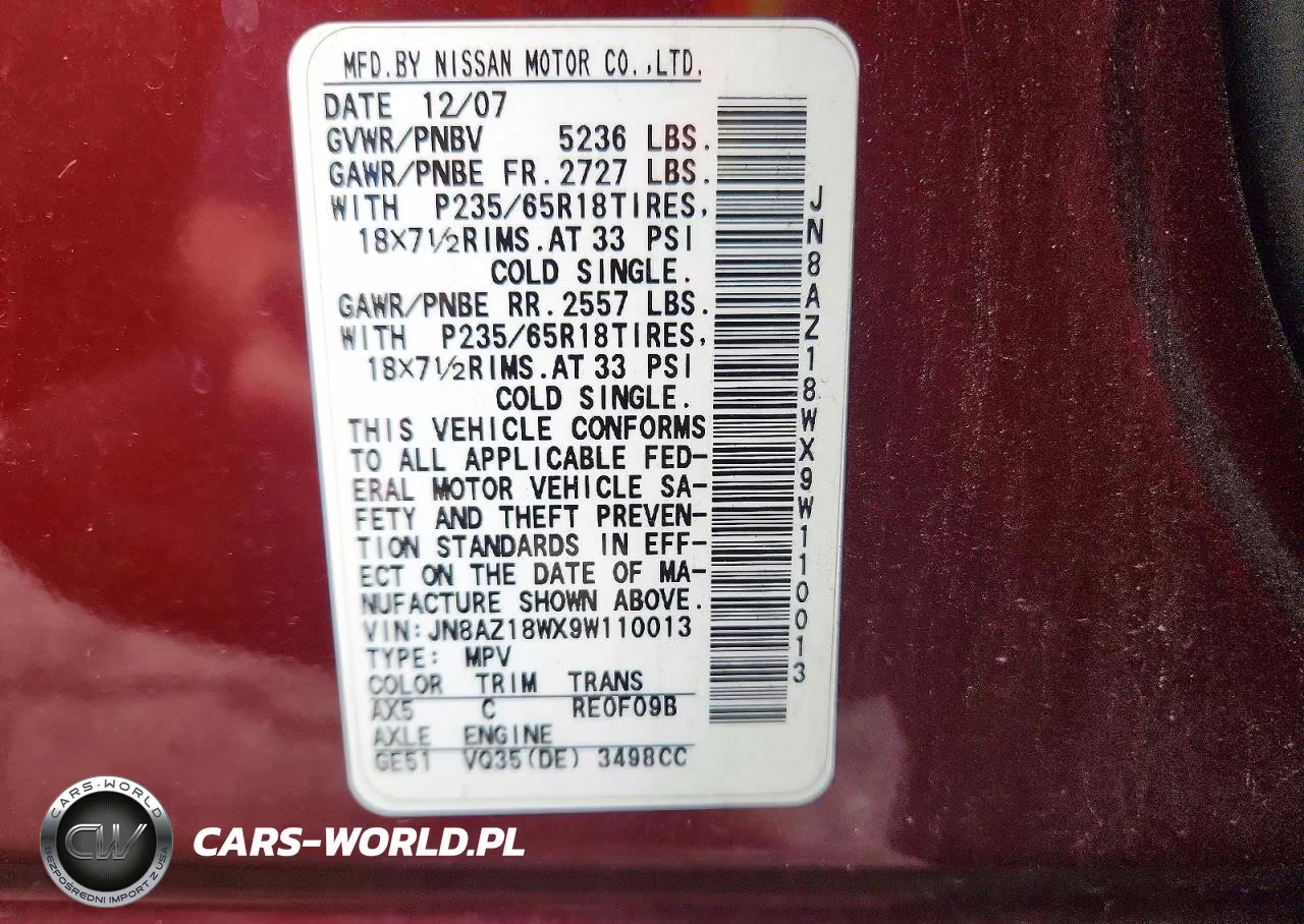 2009 Nissan Murano S VIN:JN8AZ18WX9W110013 - 13