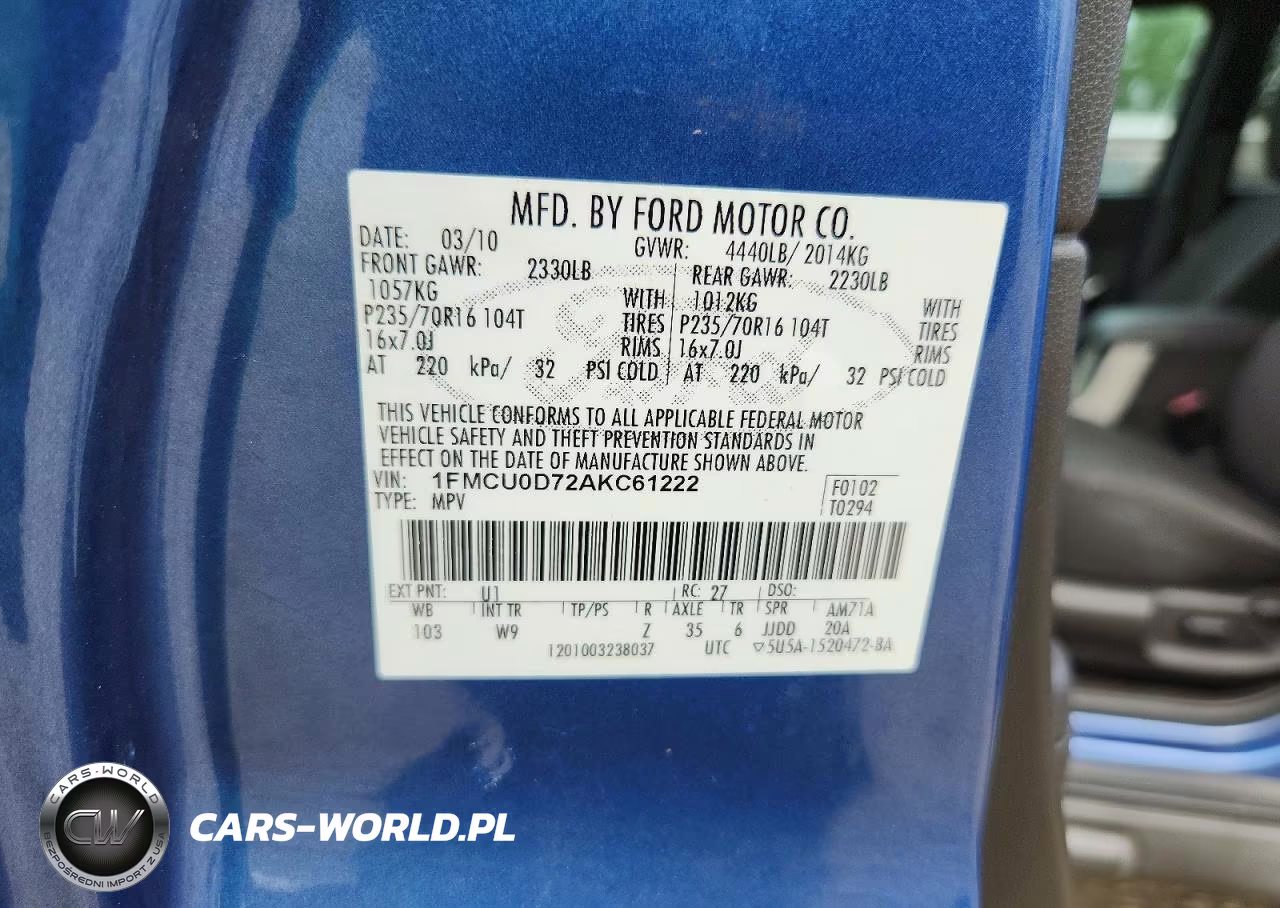 2010 Ford Escape Xlt VIN:1FMCU0D72AKC61222 - 13