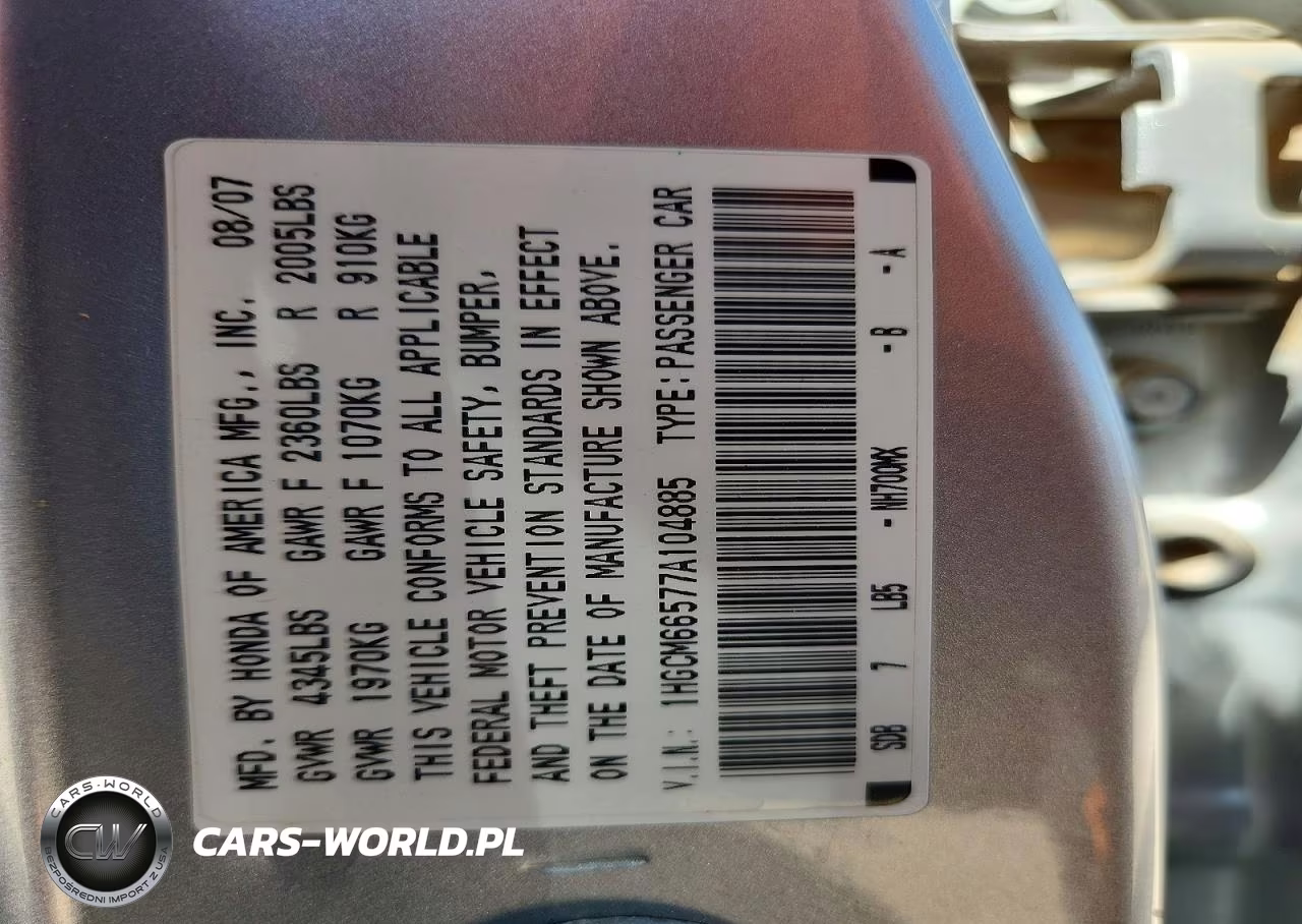 2007 Honda Accord Ex VIN:1HGCM66577A104885 - 12