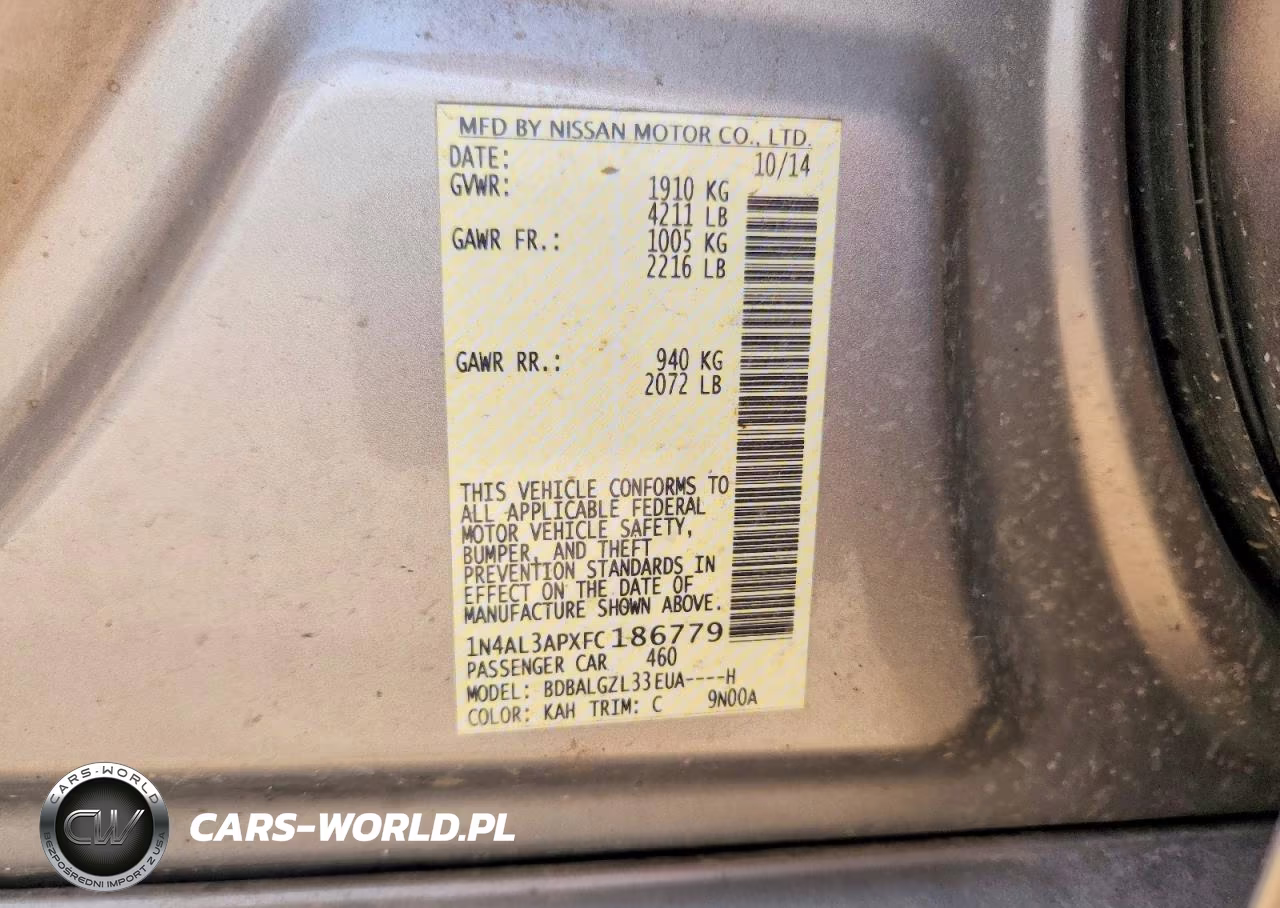 2015 Nissan Altima 2.5 S VIN:1N4AL3APXFC186779 - 12