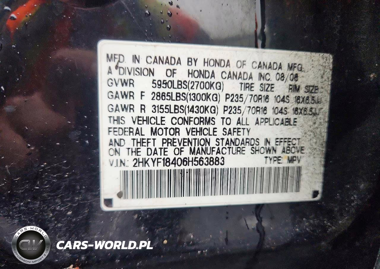 2006 Honda Pilot Ex VIN:2HKYF18406H563883 - 13