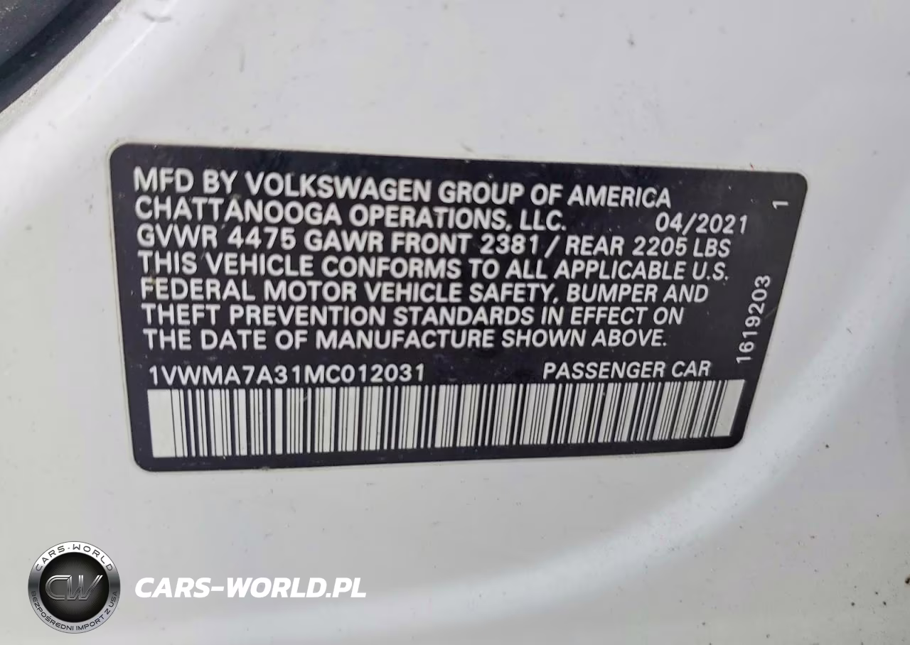 2021 Volkswagen Passat VIN:1VWMA7A31MC012031 - 13