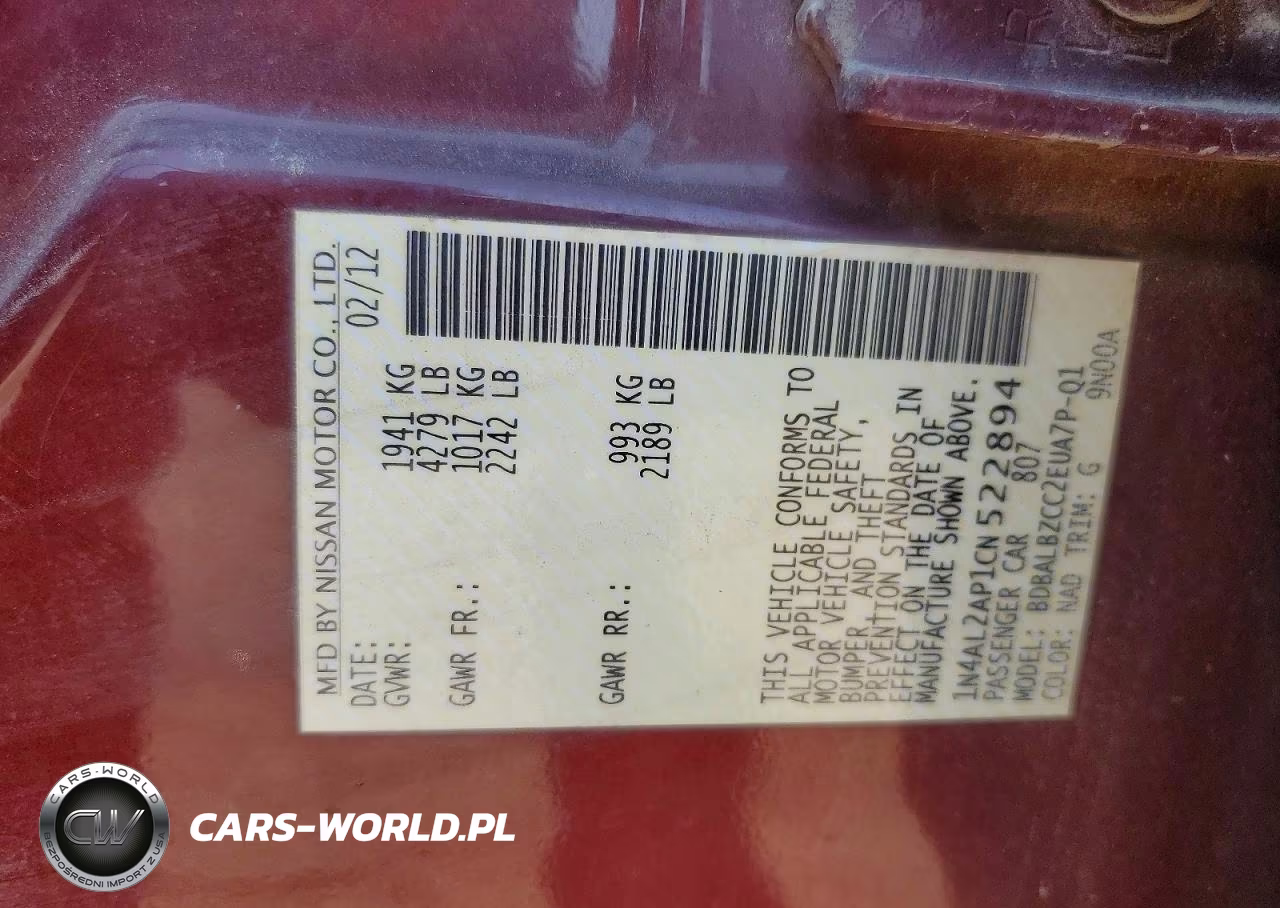 2012 Nissan Altima 2.5 VIN:1N4AL2AP1CN522894 - 12