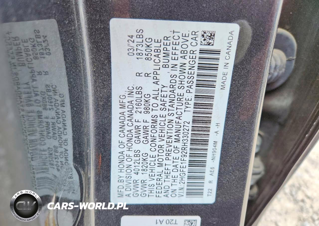 2024 Honda Civic Touring VIN:2HGFE1F92RH330272 - 12