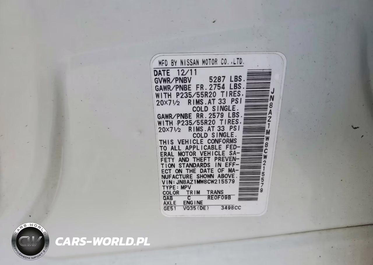 2012 Nissan Murano S VIN:JN8AZ1MW8CW215579 - 13