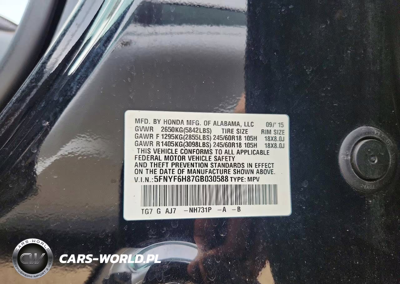 2016 Honda Pilot Ex-L VIN:5FNYF6H87GB030588 - 13