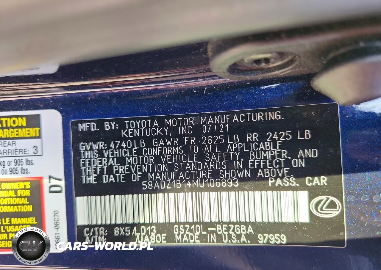 2021 Lexus Es 350 Base VIN:58ADZ1B14MU106893 - 13