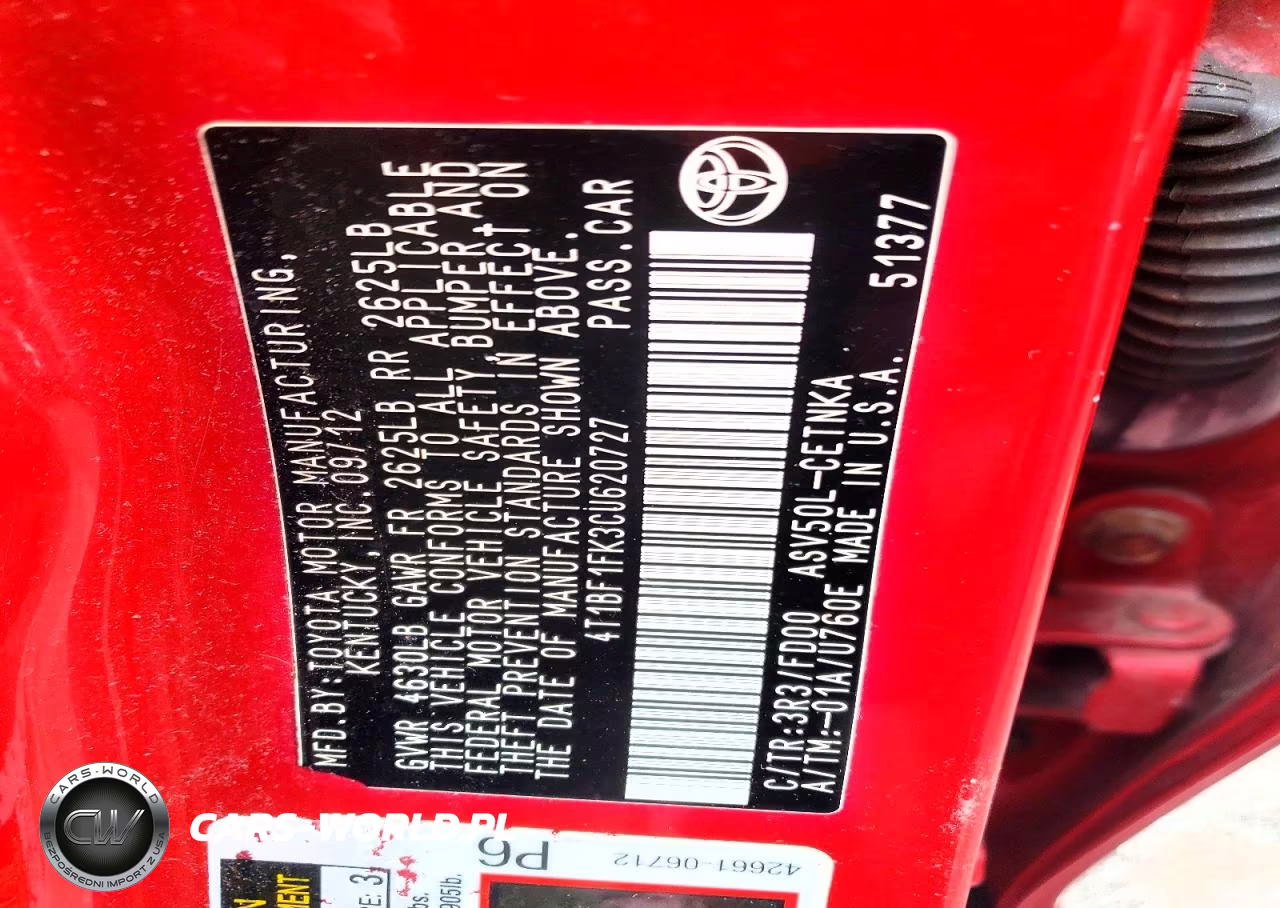 2012 Toyota Camry Le VIN:4T1BF1FK3CU620727 - 12
