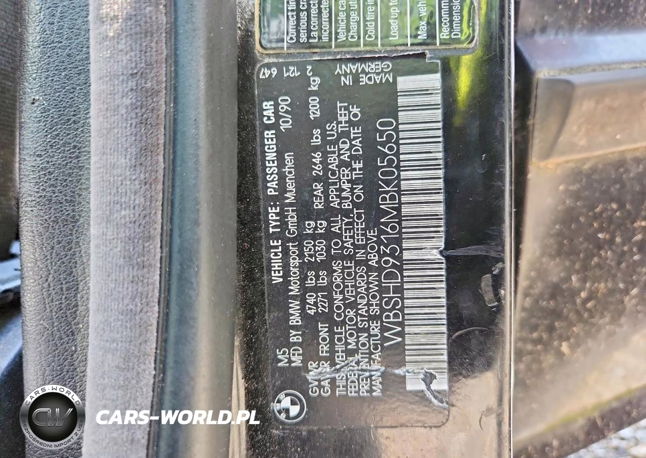 1991 BMW M5 VIN:WBSHD9316MBK05650 - 12