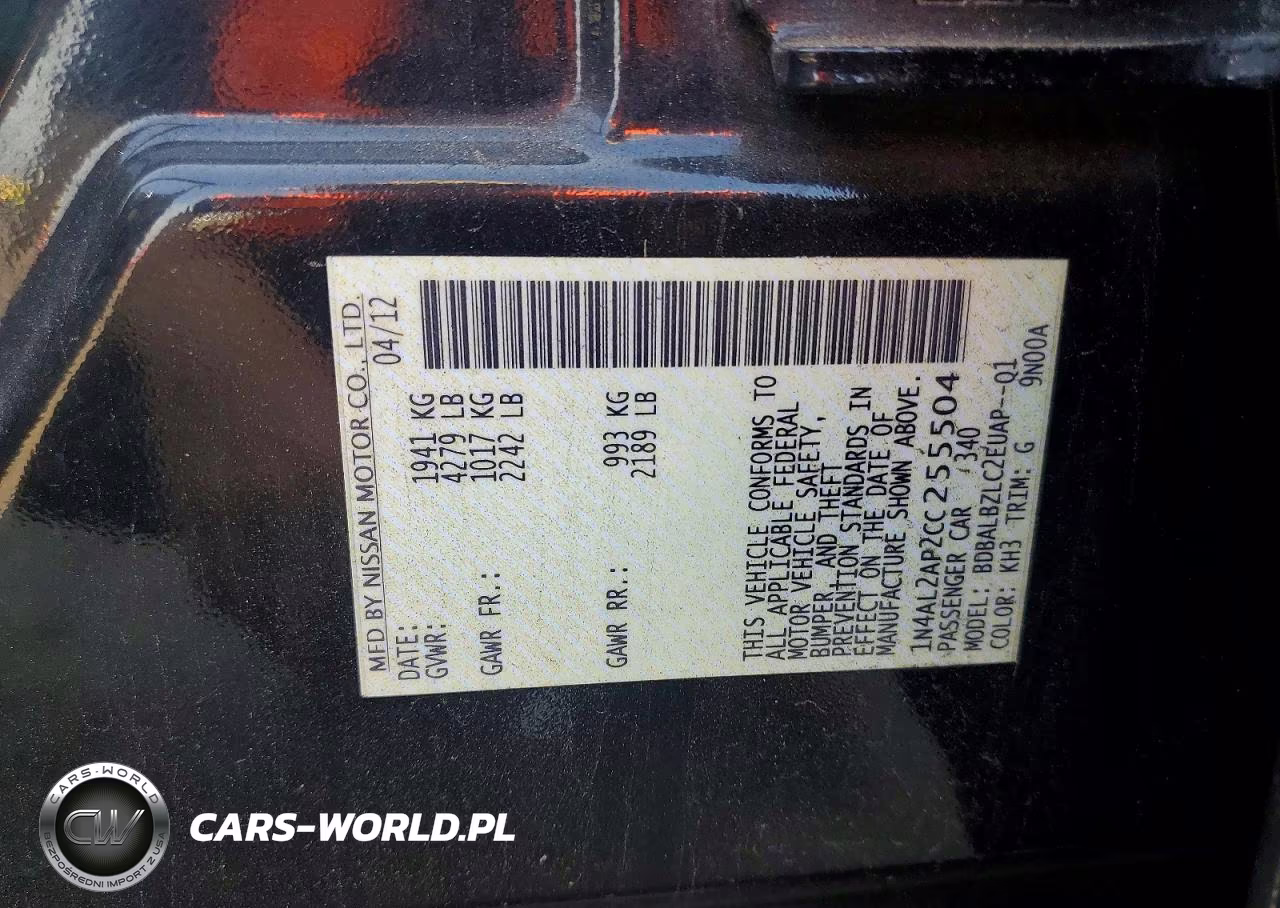 2012 Nissan Altima 2.5 VIN:1N4AL2AP2CC255504 - 12
