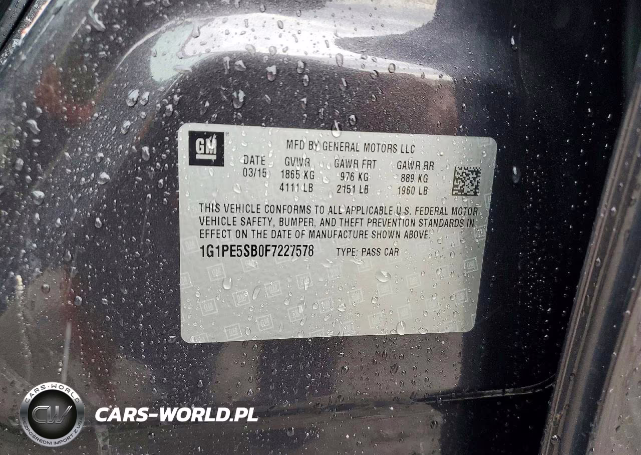 2015 Chevrolet Cruze Lt VIN:1G1PE5SB0F7227578 - 12