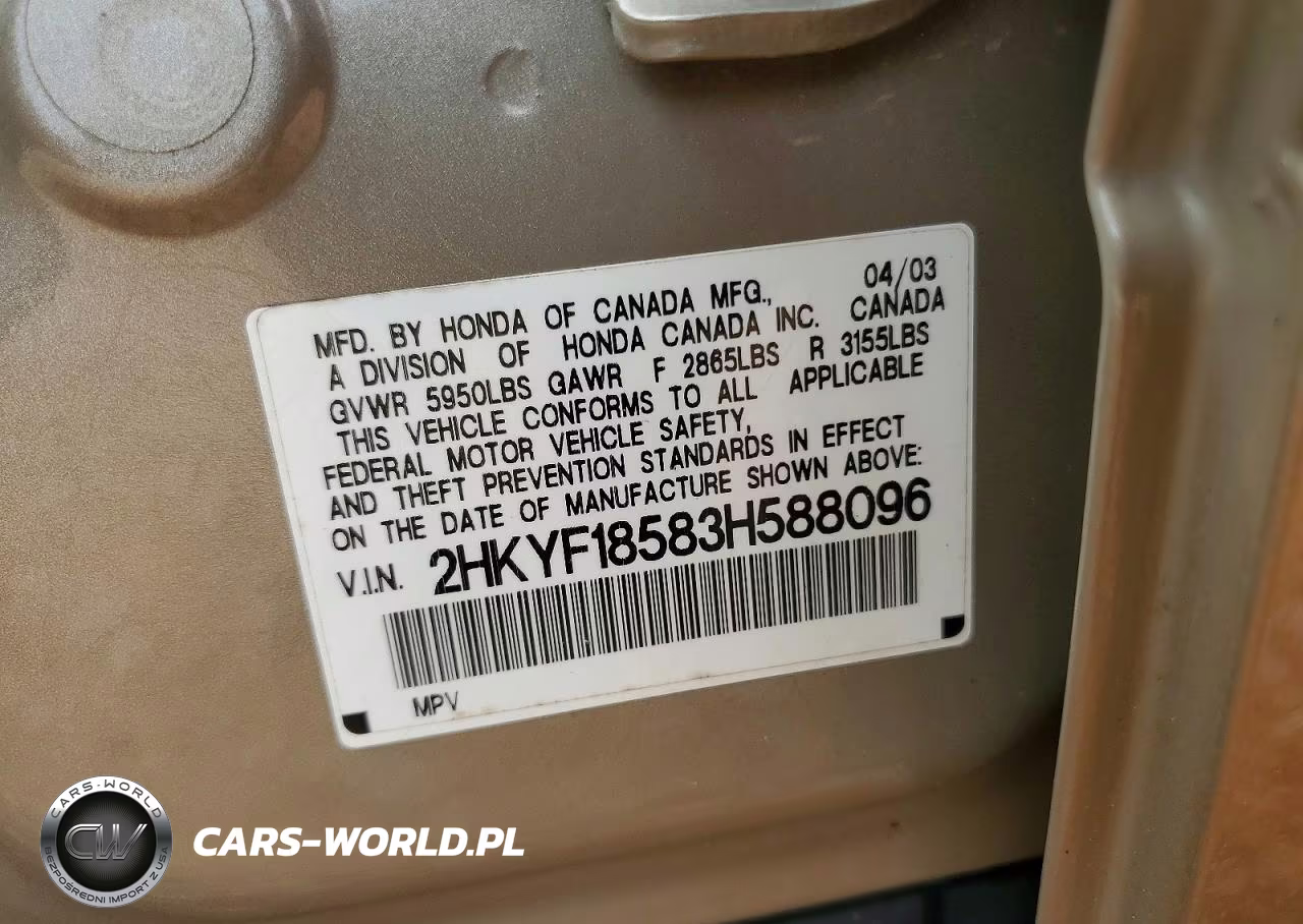 2003 Honda Pilot Exl VIN:2HKYF18583H588096 - 13