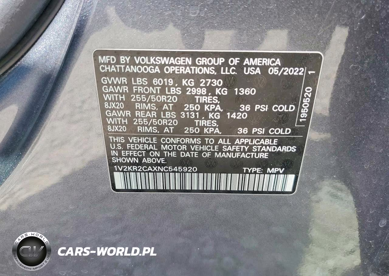 2022 Volkswagen Atlas Se VIN:1V2KR2CAXNC545920 - 13