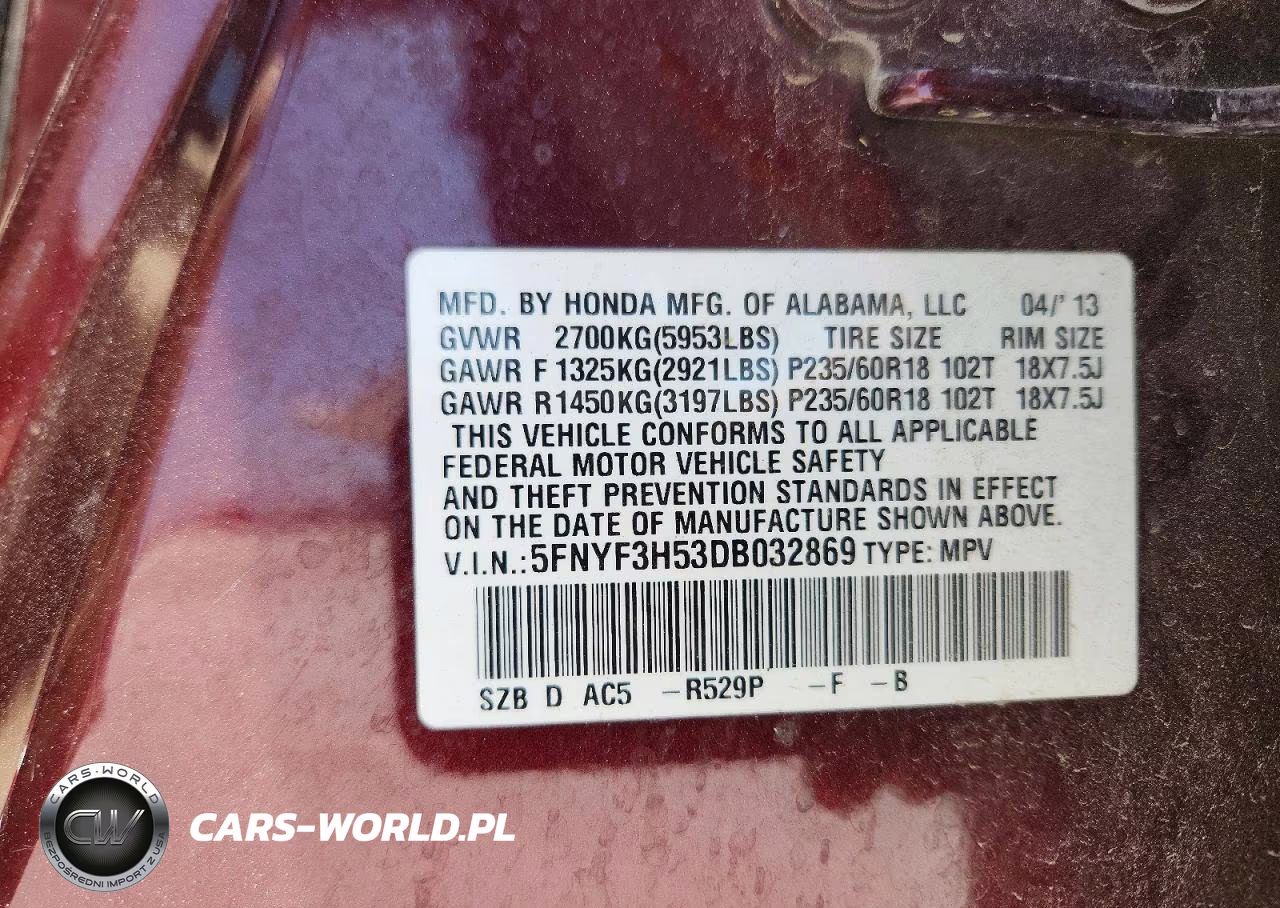2013 Honda Pilot Exl VIN:5FNYF3H53DB032869 - 13