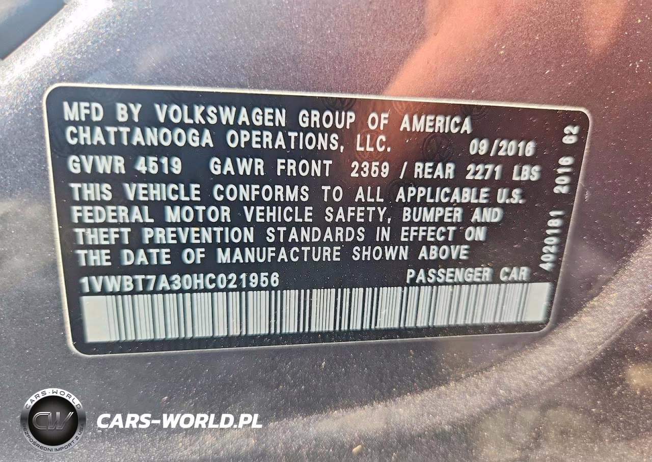 2017 Volkswagen Passat Se VIN:1VWBT7A30HC021956 - 12