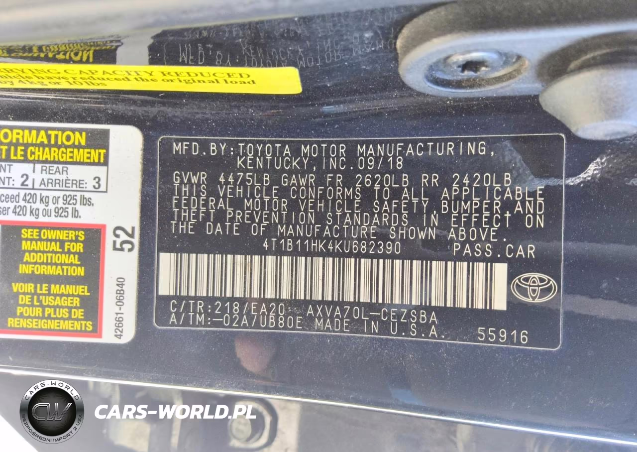 2019 Toyota Camry Se VIN:4T1B11HK4KU682390 - 12