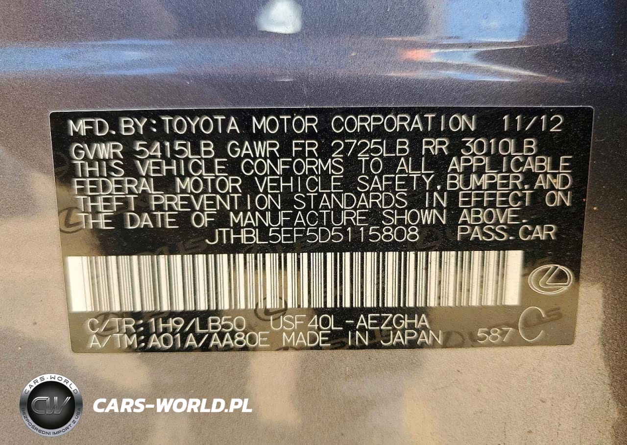 2013 Lexus Ls 460 VIN:JTHBL5EF5D5115808 - 12