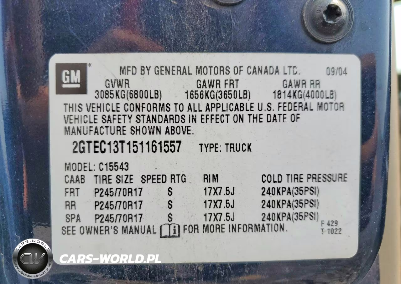 2005 GMC New Sierra C1500 VIN:2GTEC13T151161557 - 12