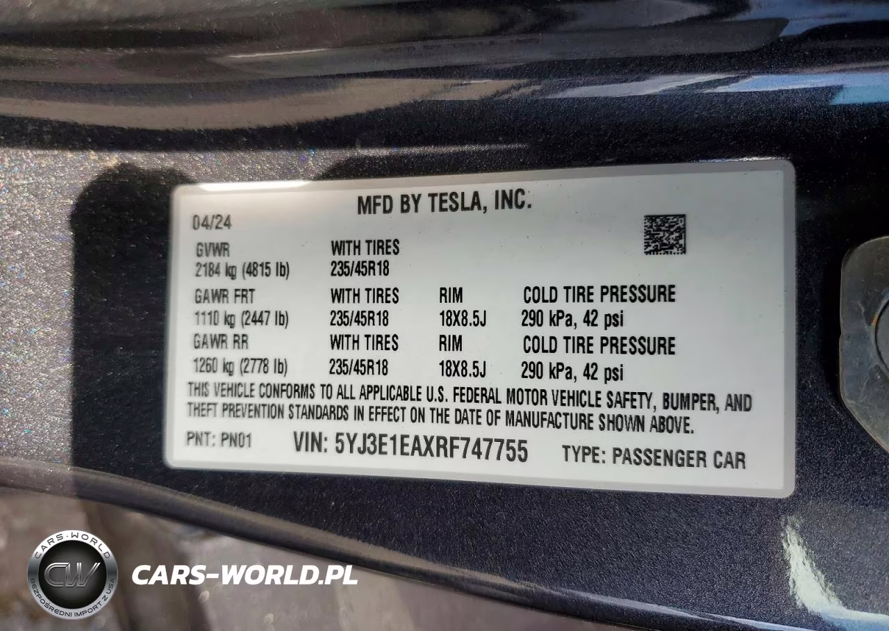 2024 Tesla Model 3 VIN:5YJ3E1EAXRF747755 - 12