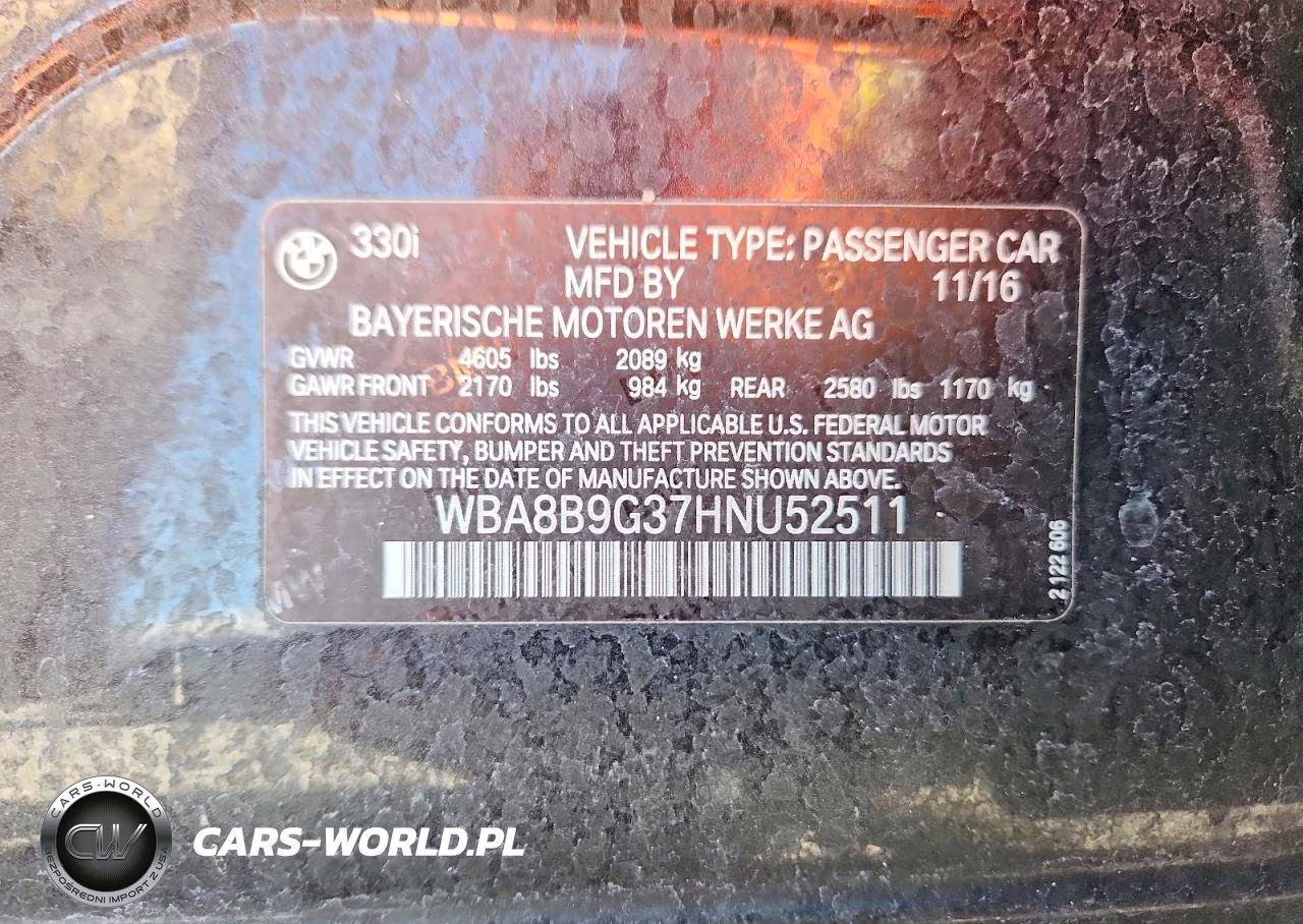 2017 BMW 330 I VIN:WBA8B9G37HNU52511 - 12