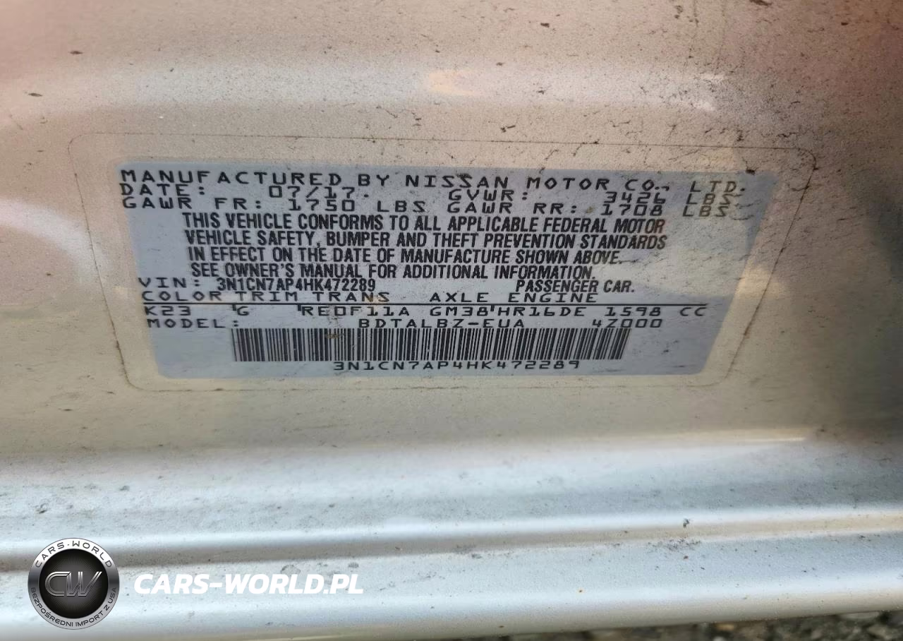 2017 Nissan Versa 1.6 Sv VIN:3N1CN7AP4HK472289 - 12