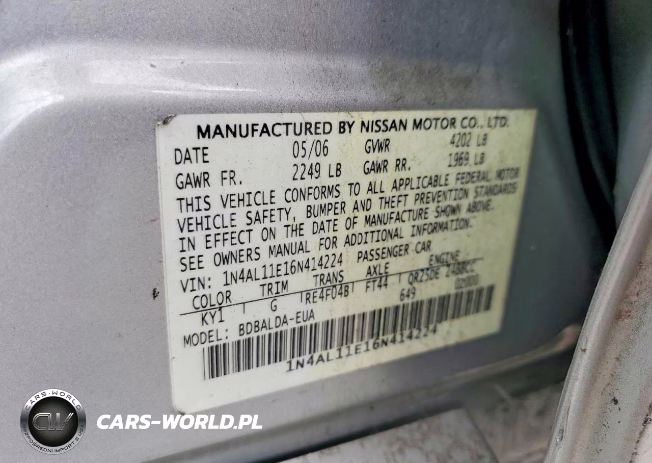 2006 Nissan Altima 2.5 S VIN:1N4AL11E16N414224 - 12